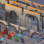 Collection of medieval architectural props like doors, entrances, piles and portcullisesPreview