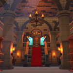 Grand hall with pillars and decorative elements in a medieval castlePreview