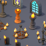 Medieval lighting props including torches and chandeliersPreview