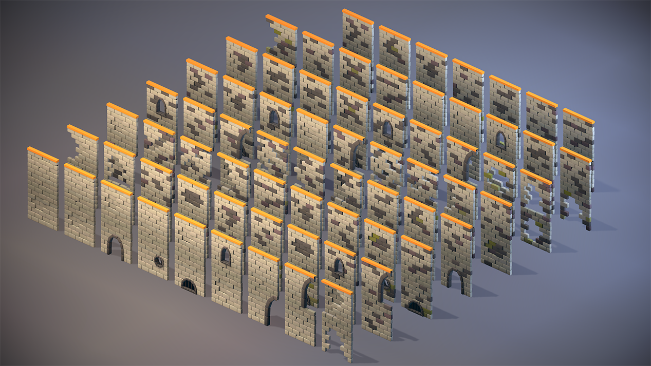 Double stone wall designs for modular medieval architecture