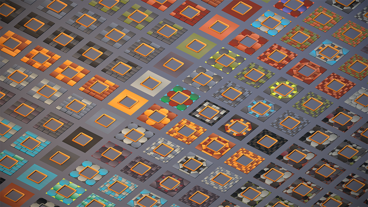 Castle floor tiles with trapdoor variations for 3D environments